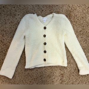 fuzzy white buttoned sweater women’s; white fawn button up sweater.